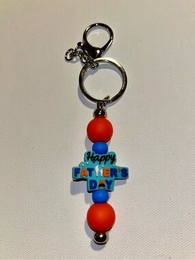 ‘Happy Father's Day’ Keychain w/Father & Child & Orange & Blue Accents